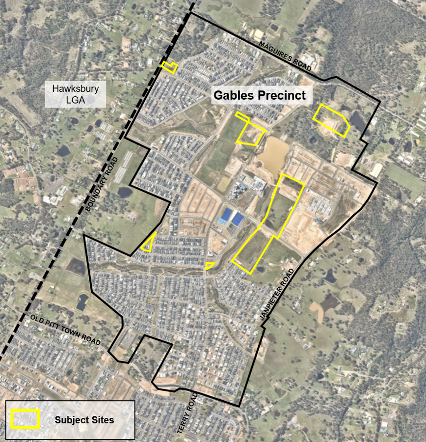 Map showing the subject sites in the Gables Precinct.
