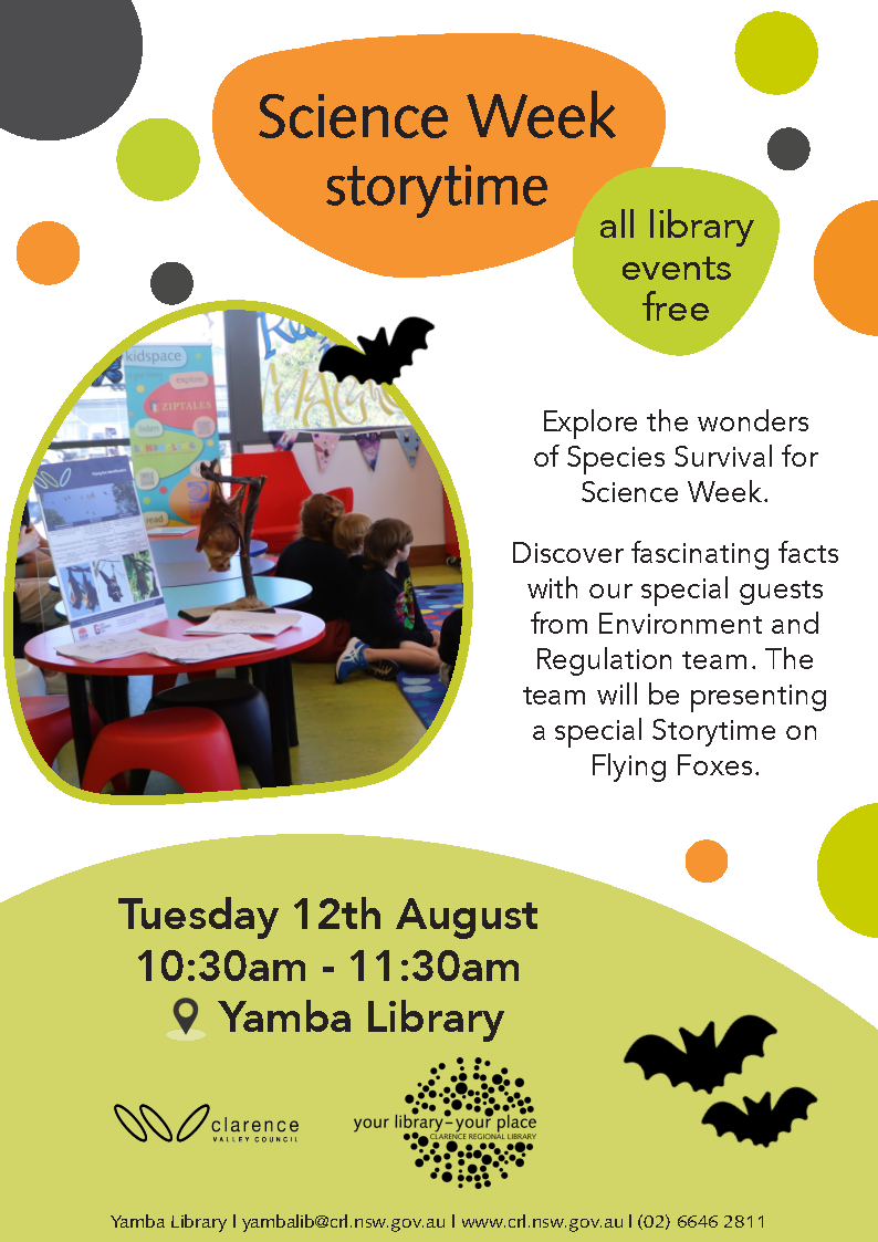 Free event at the Yamba Library - Science Week Storytime | Flying-foxes ...