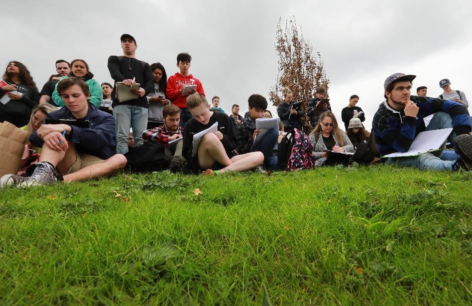 Young people in the red zone