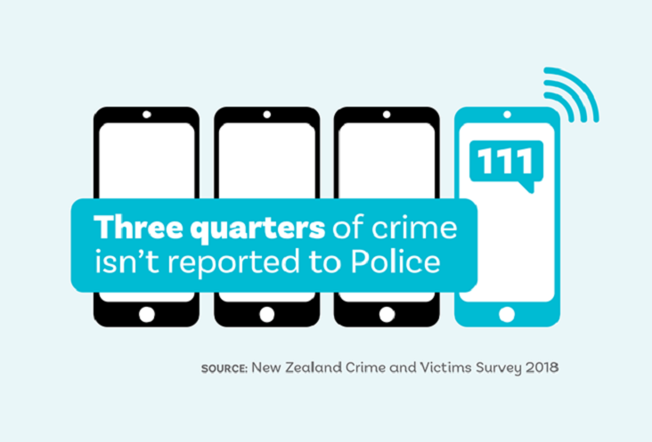 Infographic showing instance of crime reporting in New Zealand.