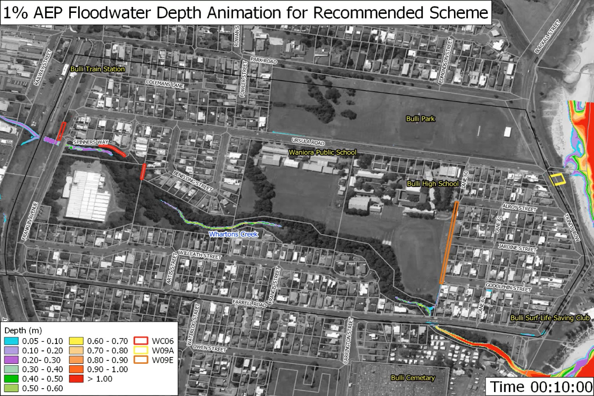 1% AEP floodwater depth animation with recommended Scheme