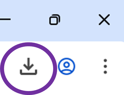 downward arrow with a purple circle around it to show location at top right corner of webpage.