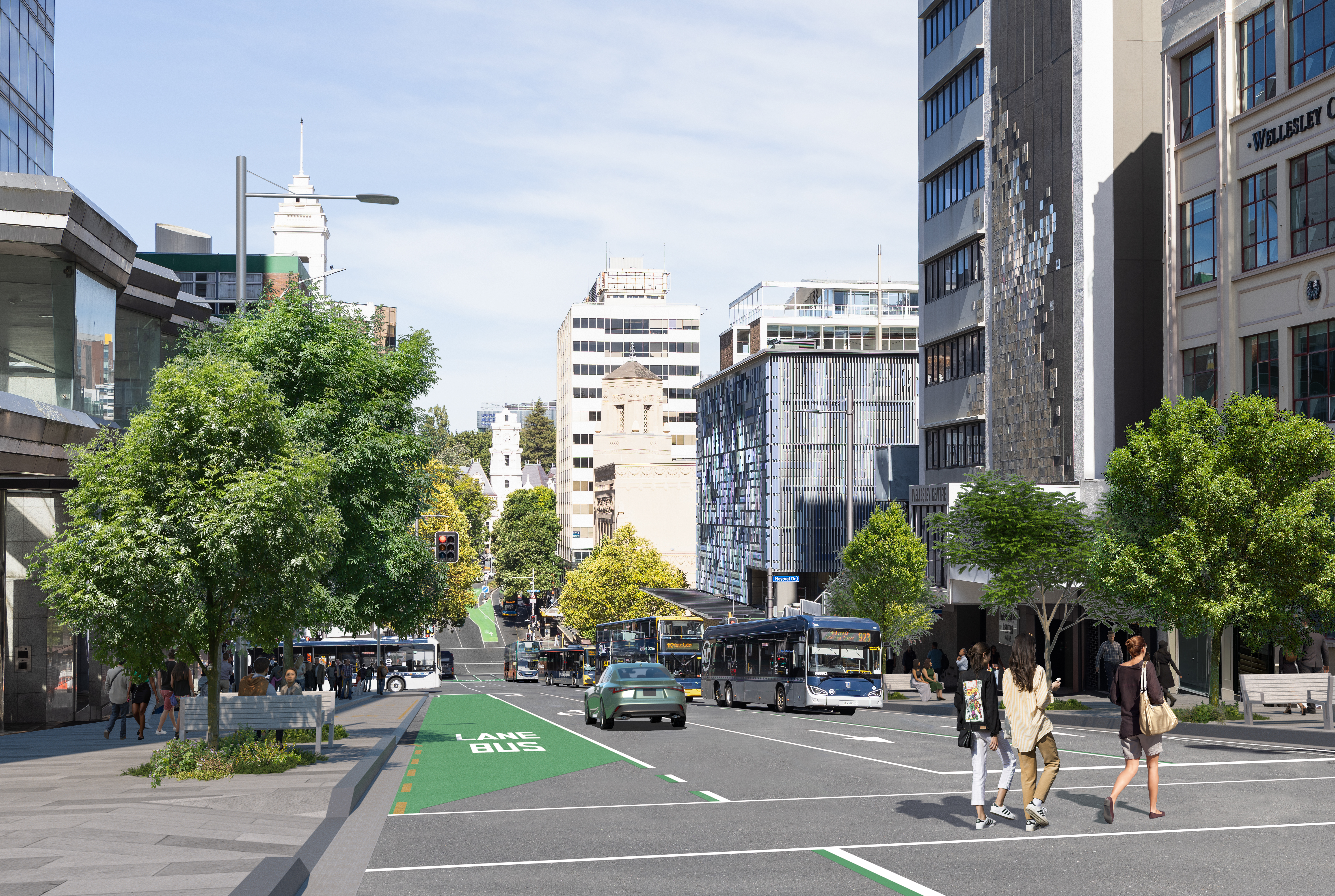 Women crossing the road towards Federal Street.