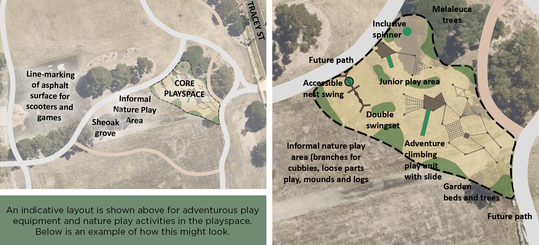 A bird's eye view of the site with a draft design sketched on top