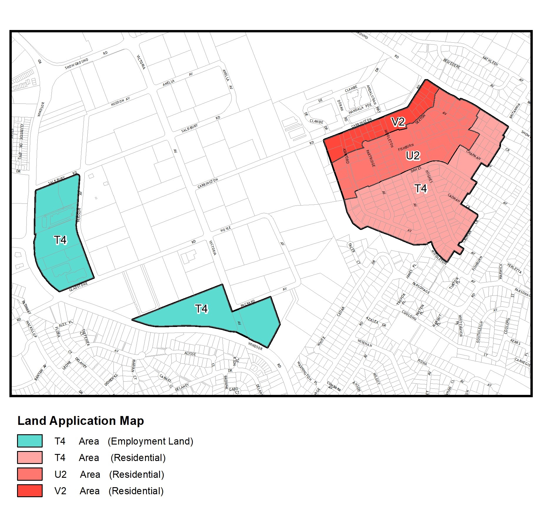 Land application map for the norwest service centre precinct, showing the different zoned areas.
