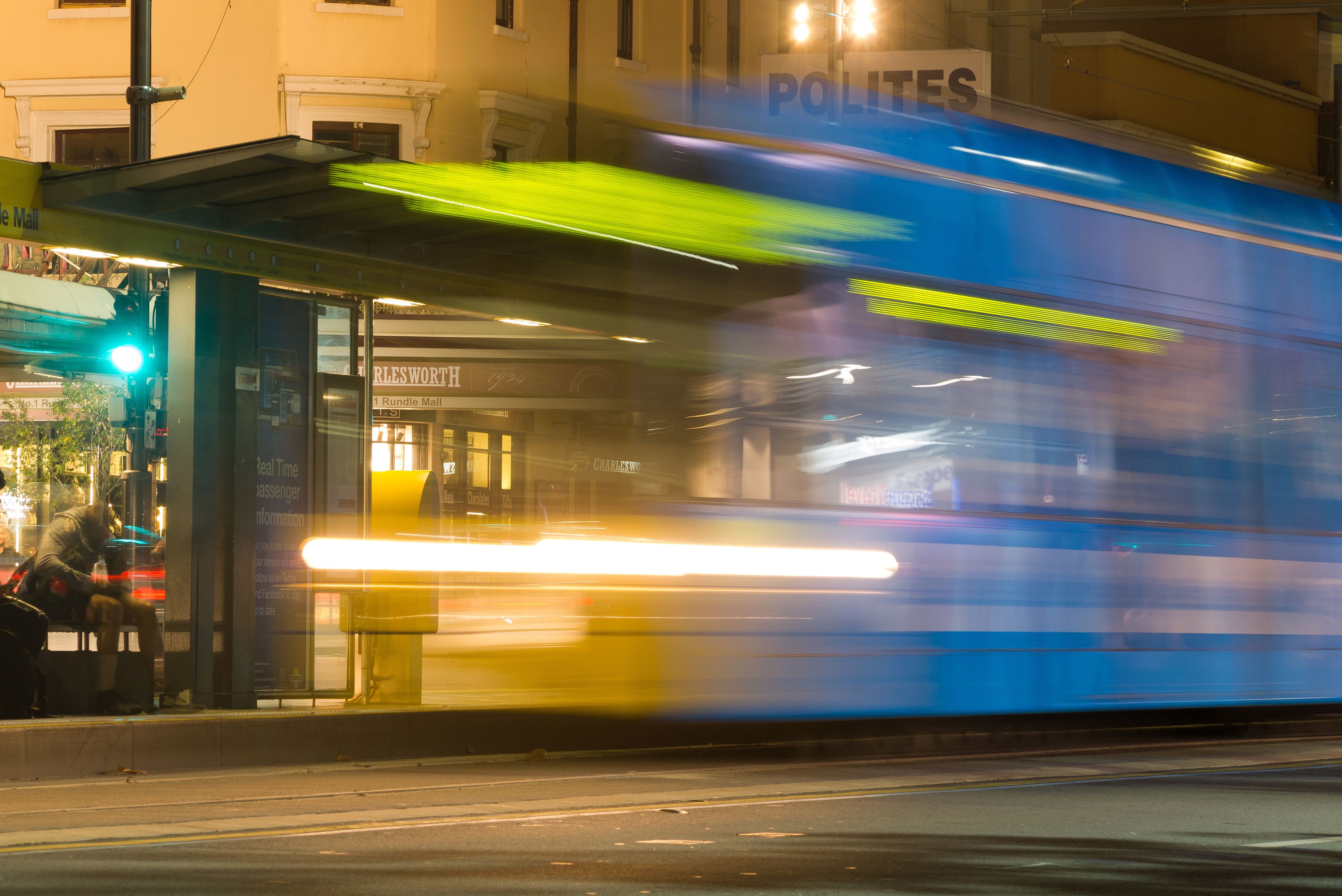 Tram at night