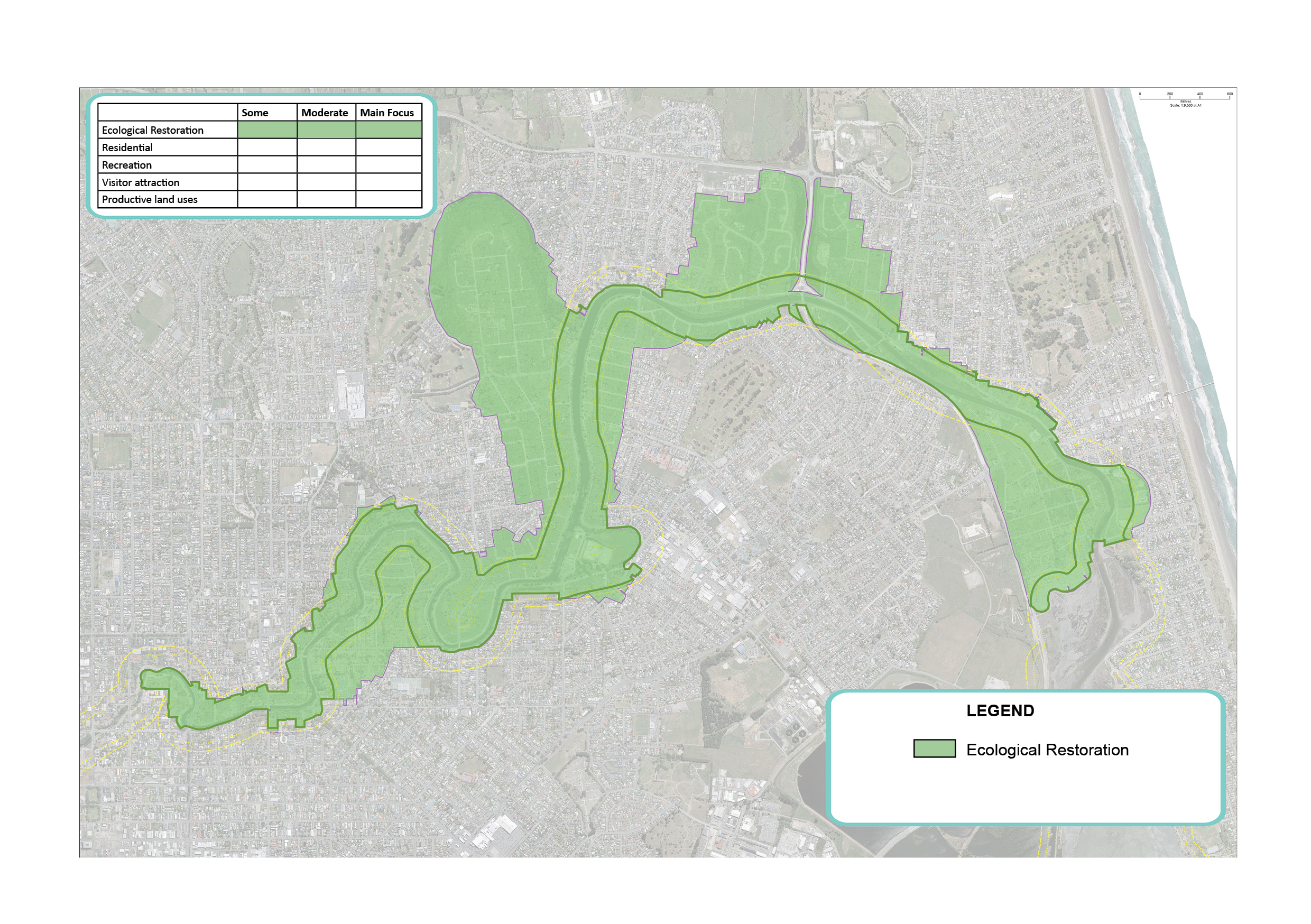 Map highlighting the Ōtākaro Avon River Corridor Regeneration Area.