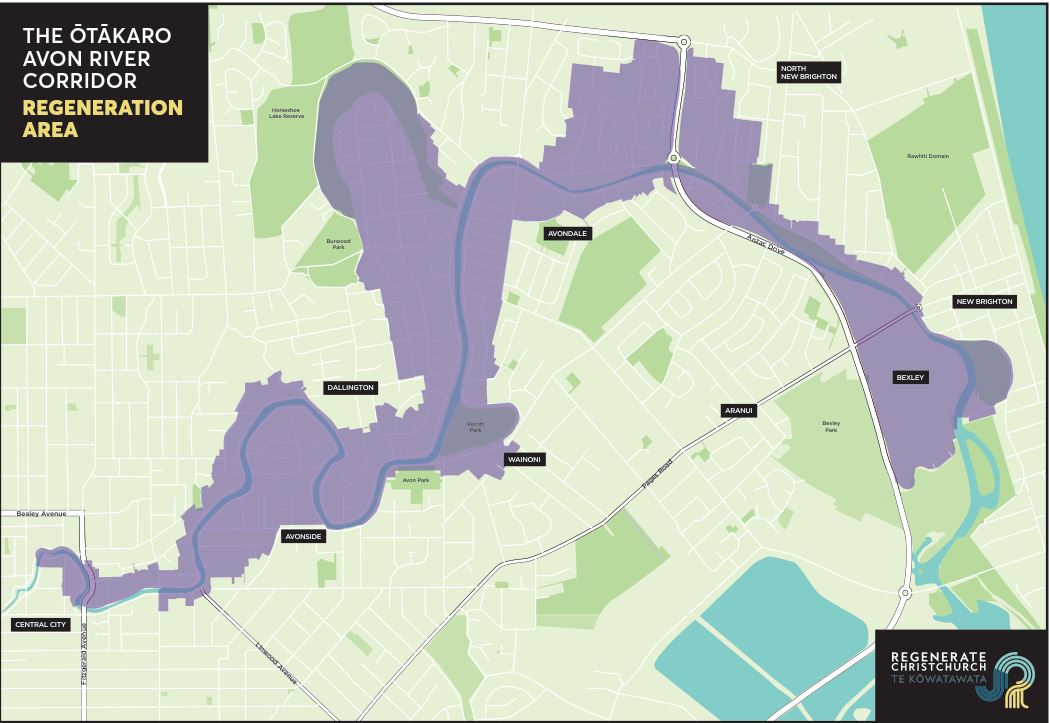 Map of the Ōtākaro Avon River Corridor