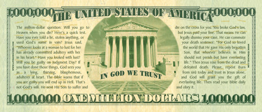 Christmas Million Dollar Bill 100pk Evangelism Life