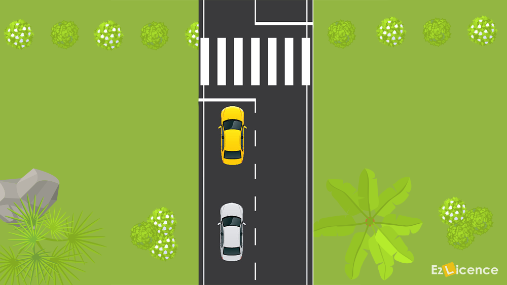 A vehicle ahead of you has stopped at a pedestrian crossing. You -