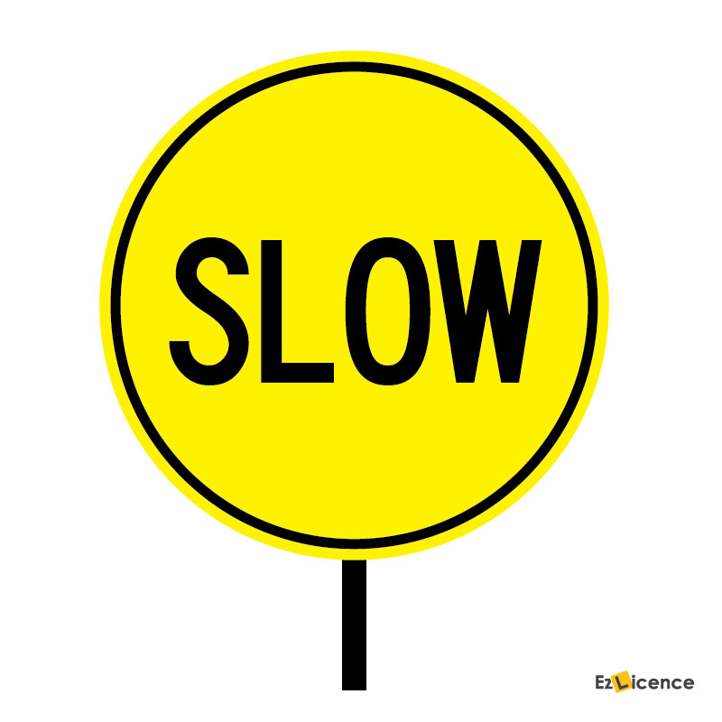 What should you do when a worker on the road in front of you is holding this sign?