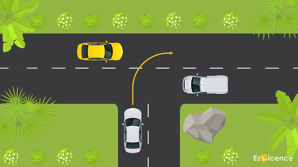 If turning right at a T-intersection (as shown) must you give way to vehicles approaching from both the left and right?