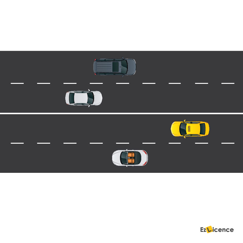 When driving in traffic lanes (as shown in the diagram), you may change your lane - 