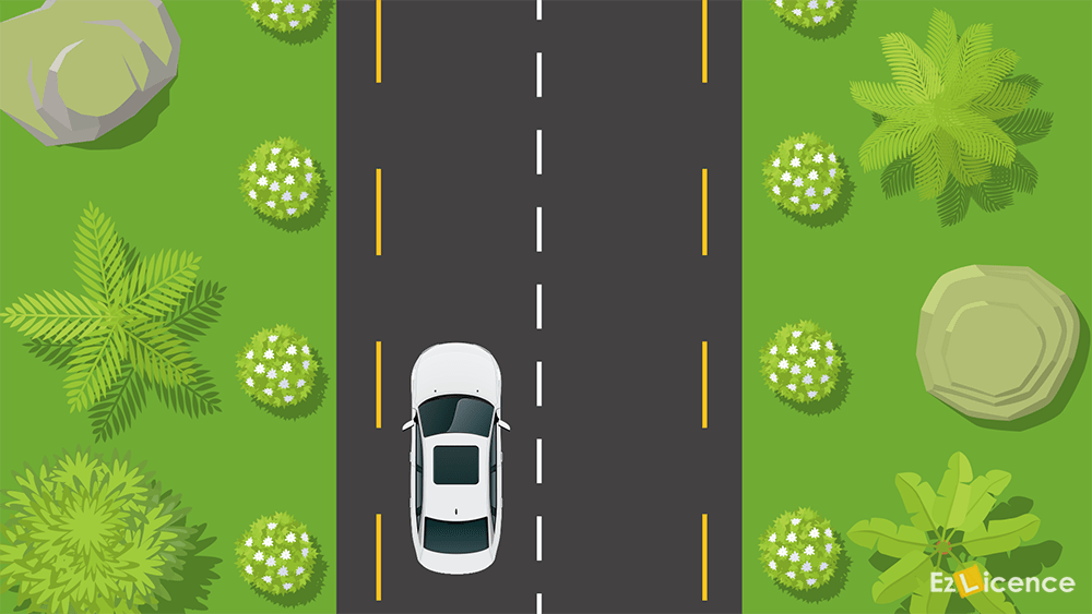What does a broken white line down the centre of a road mean?