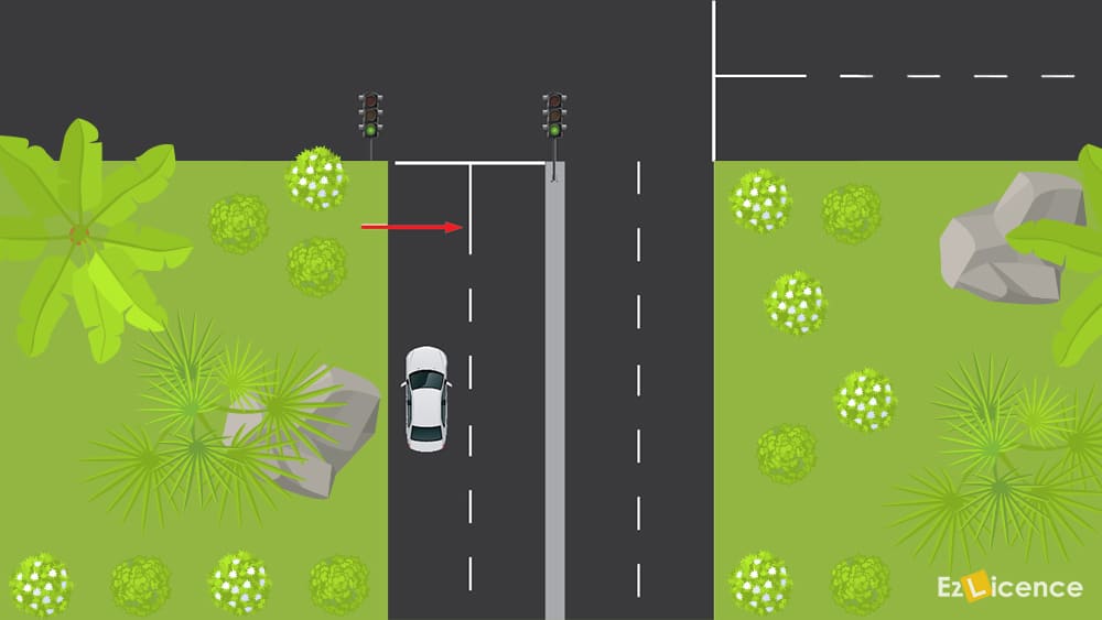 What does the continuous white line dividing the lanes mean?