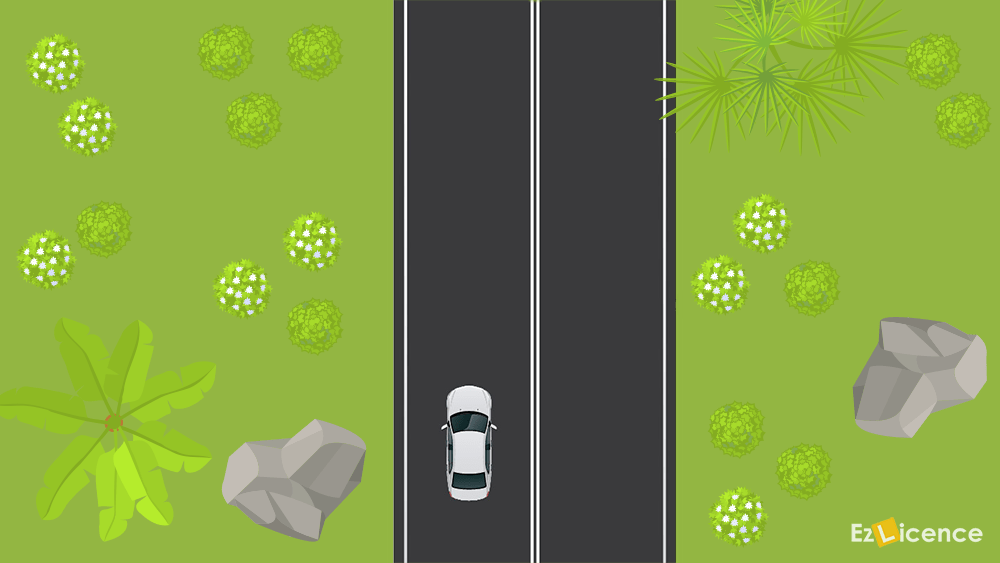 Is a vehicle allowed to cross over a double unbroken white line (as shown in the diagram)?