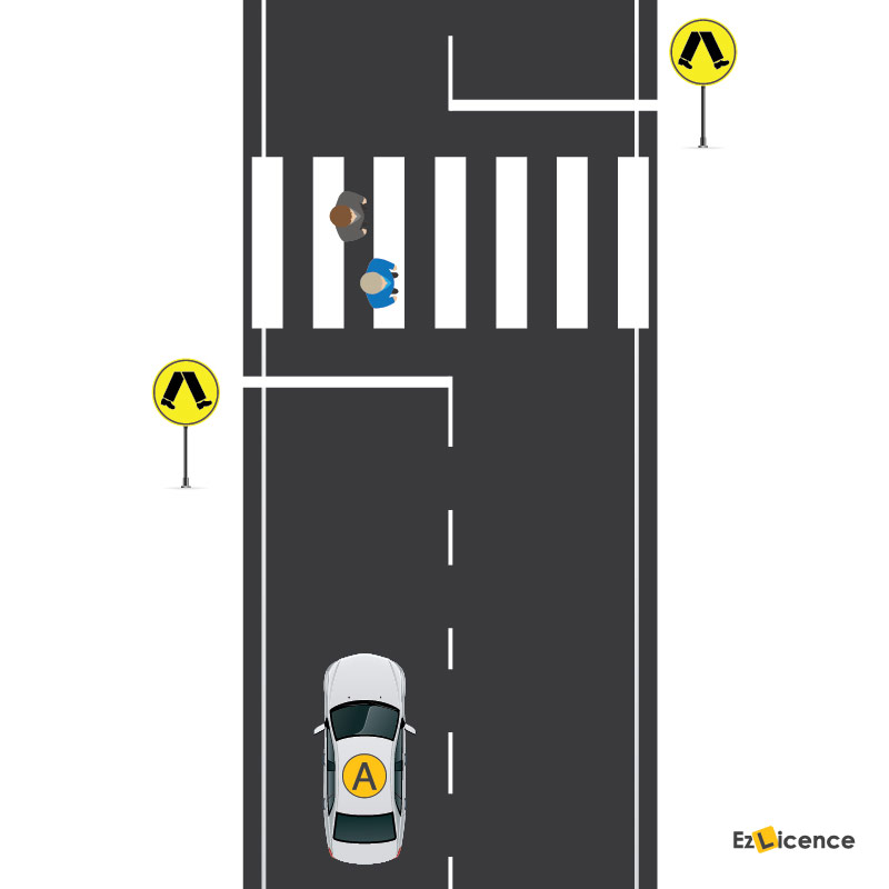 You drive towards these people on the road. What should you do?