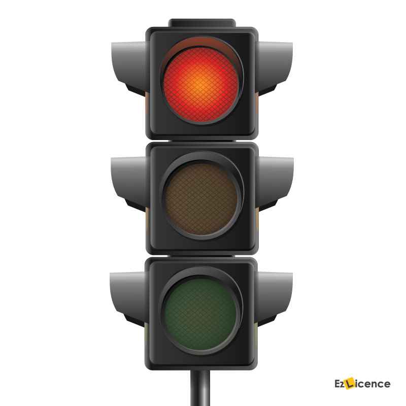 At traffic lights what is meant when a red light appears?