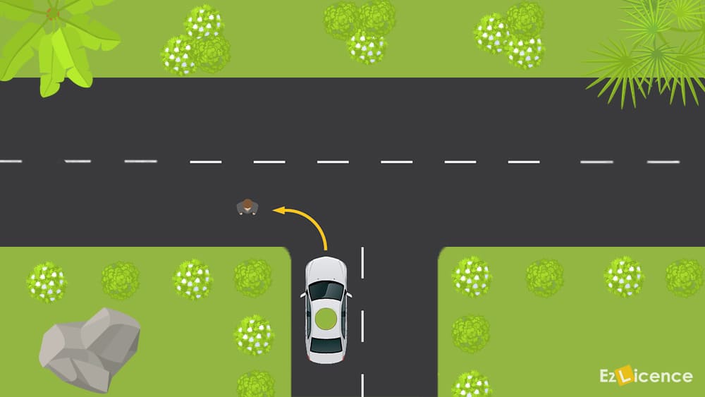 You wish to turn left and pedestrians are still on the crossing. You need to-