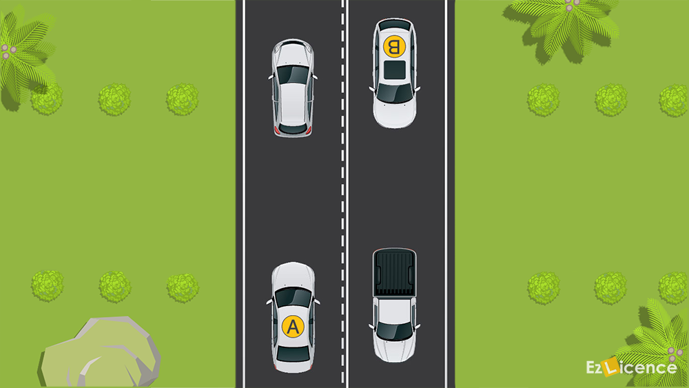 Which car (s) can cross the lines to overtake (when it's safe?)