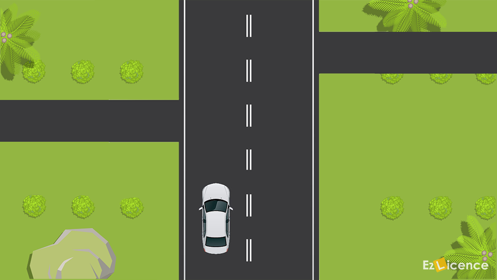 You are driving the Car below. When can't you cross the double broken lines?