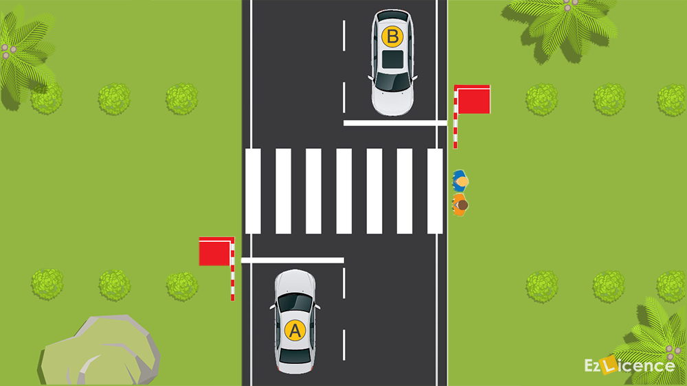 You approach a child on a school crossing. You should -