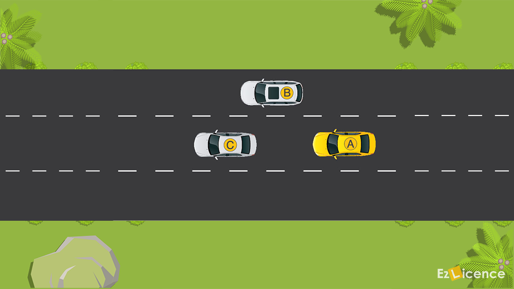You are in car marked A. You wish to overtake car marked B. You should -
