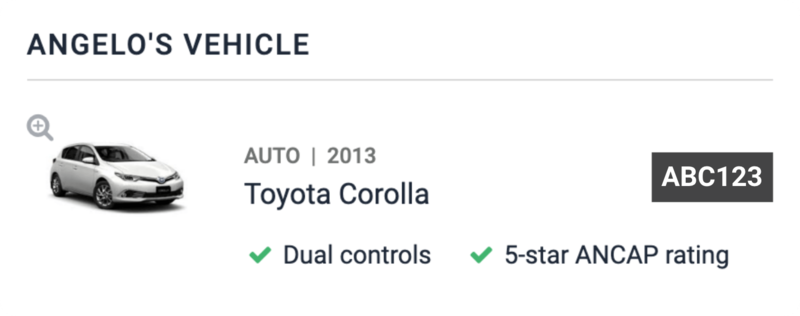 A picture showing information about a driving instructor's vehicle