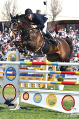 The very quick Tom McDermott and his imported Elegance De La Charmille did try and catch Clint Beresford fast time in the jump off of the John Kelly Memorial Group One. However, he could not quite manage it and had to settle for second place.