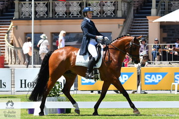 Leesa  Clausing holds 15th place aboard her, 'Willtony Garnett' with 35.20 after the dressage phase of the Horseland CCI 2* dressage phase.