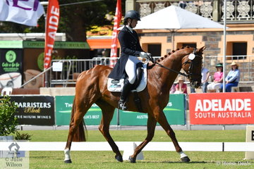 Kirilee Hosier from Victoria is pictured aboard her Thoroughbred, 'Regal Red Jasper by Lion Cavern during the dressage phase of the Horseland CCI2*.