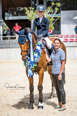 Jess Rice-Ward and 'Dusky Farm Cavalier, winners of the Triple Crown Series with Jess Jackson from Pryde's EasiFeed