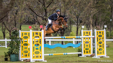 Stephen Dingwall and 'Cavalier De Rouet' place fifth in the class taking a rail in the jump off in a time of 34.660 sec