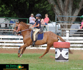 Competing in the 11 years and Under 13 Barrel Race was Charlotte Overton and her horse Josh at the 2019 Kingstown Jamboree held at the Guyra Showgrounds.