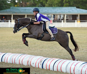 Flying over the Bonfield Bounce in the Boys 11 years and Under 13, Riley Sinclair on Mirinda Royale from Martins Gully at the 2019 Kingstown Jamboree.
