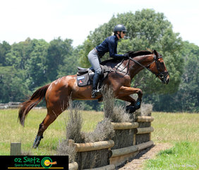 Getting some training in on the Burpengary Equestrian Centre Cross Country course is Rebel Morrow riding Red Right Out a 5 year old thoroughbred gelding who retired from racing in October. 
