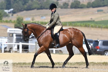 Karen Fisher rode, 'Safari' to win the Ring 2 class for Show Hunter 15-16hh and take out the Reserve  Champion Show Hunter Hack award.