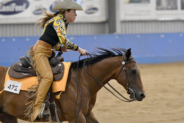 PJ BLAZING GLORY RIDDEN BY CHERYL CARTER-PINTOY PLACED 4TH IN THE SENIOR HORSE REINING