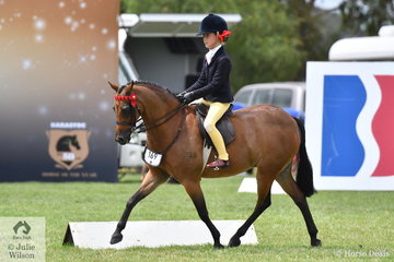 Annabelle Richardson rode Maddy Ginn's. well performed, 'Harrington Park Symphony' to claim the 2019 Barastoc Child's Medium Pony Championship.