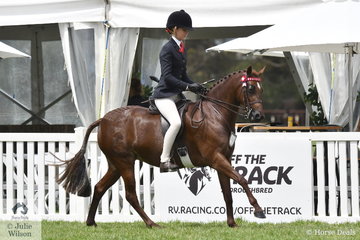 A busy Ebonie Lee rode Cassandra Fasan-Jones', 'Kyandra Picturesque' to claim the Child's Medium Pony Reserve Championship.