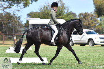 Ebonie Lee was another very successful young rider on day one of the 50th Celebration Barastoc Victorian Horse of the Year Show. She is pictured riding her, 'Zena PPH' to claim the Child's Small Show Hunter Hack Reserve Championship.
