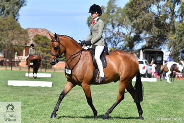 Ebonie Lee rode Terry Van Heythuysen's, 'Riegal Manolete' to  win the  Child's Small Show Hunter Galloway Championship.