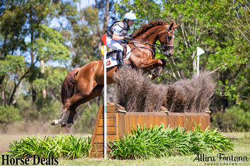 Emma Mason and Aramatai Fox safely over fence 7, sponsored by YES Events.