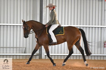 Kate Schoen had a wonderful day at the Victorian ASH State Championships conducted at the Elmore Equestrian Park with her typey eight year old, 'Orlanga Popcorn' (One Moore Playboy/Green Top Dainty) that was declared Champion Gelding and Supreme Led Exhibit. Under Saddle they won the class for Ridden Gelding Over 5 Years and over 15hh.