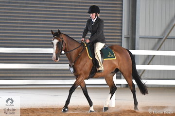 Carla Welsh is pictured aboard her, 'Myarra Led' during the Hack Challenge on day two of the 2019 Victorian ASH State Championships conducted at the Elmore Equestrian Park.