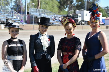 This quartet, L-R Chloe Dwyer, Brittney Tamou, Amy Taylor and Amie Want don't look as if they are dressed to muck out the stables. They are however in running for the Best Dressed Strapper conducted in conjunction with the Led Thoroughbred judging. Brittney Tamou won the class sponsored by Hats In Fashion (Kerry McGlone).