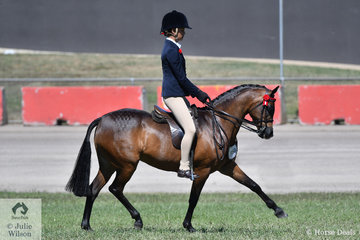 Tahlia Young is pictured aboard the Gerry and Telford nomination, 'Whitmere Ethereal' that won the class for Open Pony 12.2-13hh.
