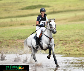 Not holding back in the EvA95 water complex is Chelsea Kay and Party Starter at the Sydney Eventing Summer Classic.