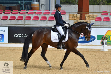 Deborah Oliver rode 'Highfields Bella Vita' to second place with 70.43% in the Otto Australia Medium 4b on day one of the second great weekend of dressage competition at the CDI 4* Dressage By The Sea.