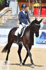 Alexandra McCormack is pictured aboard, 'Sambala' during the Otto Australia Medium 4b on day one of the second week of Dressage By The Sea CDI4*.